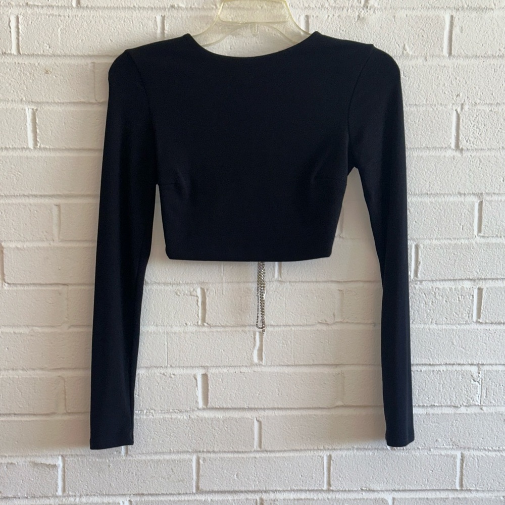 Black Long Sleeve Fitted Crop Bodysuit